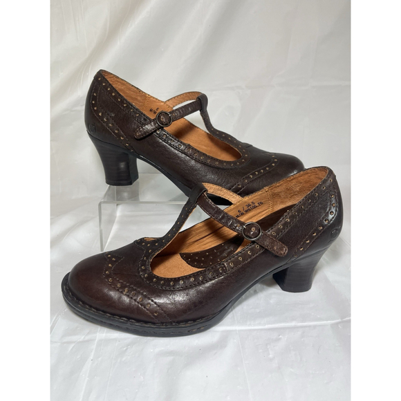Born Polyana T strap MARY JANE LOAFER heel Size 6 M brown leather - Picture 11 of 15